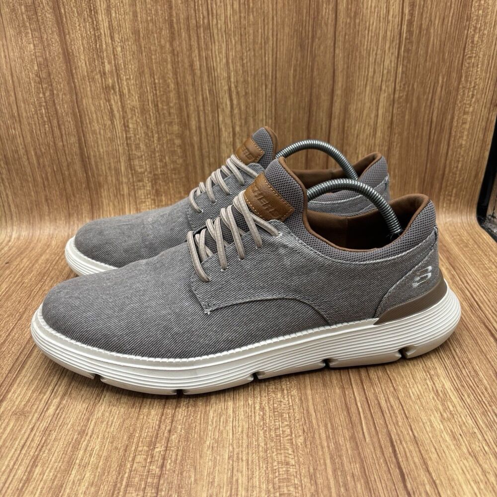 Skechers Mens Garza Romano Taupe Classic‎ Fit Canvas Lace Up Memory Foam Size 12 - Picture 3 of 8